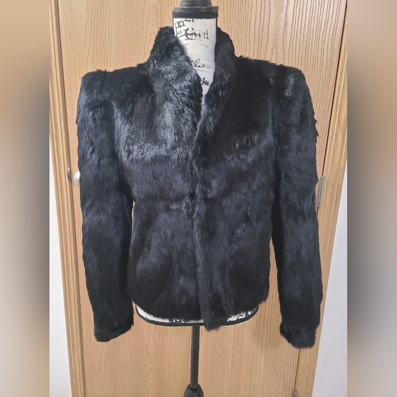 Berman'S Jackets & Blazers - Bermans Black Genuine Rabbit Fur Mobwife Hollywood Glam Structured Coat Jacket